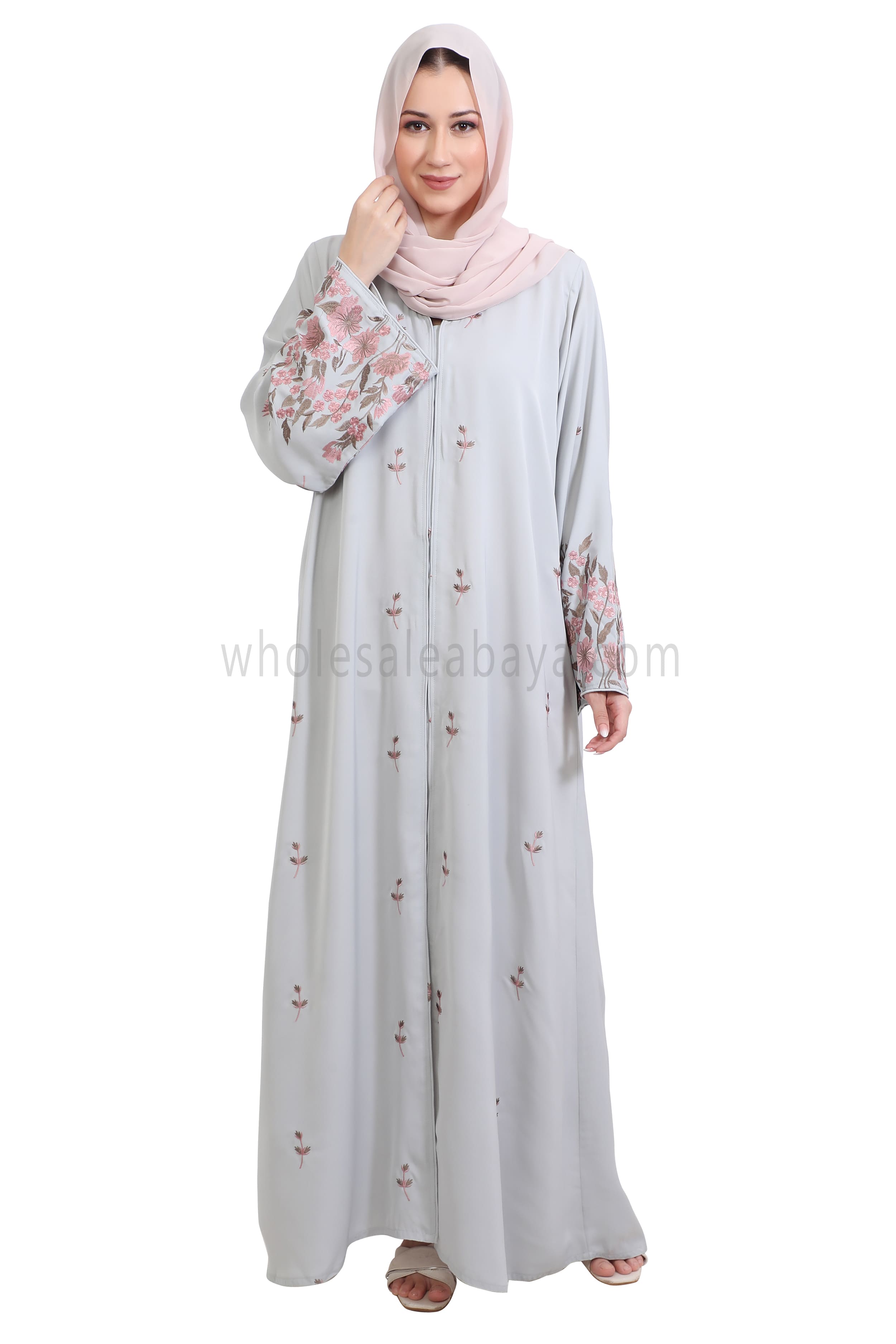 Nida Open Abaya With Motif Embroidery And Embroidered Sleeves
