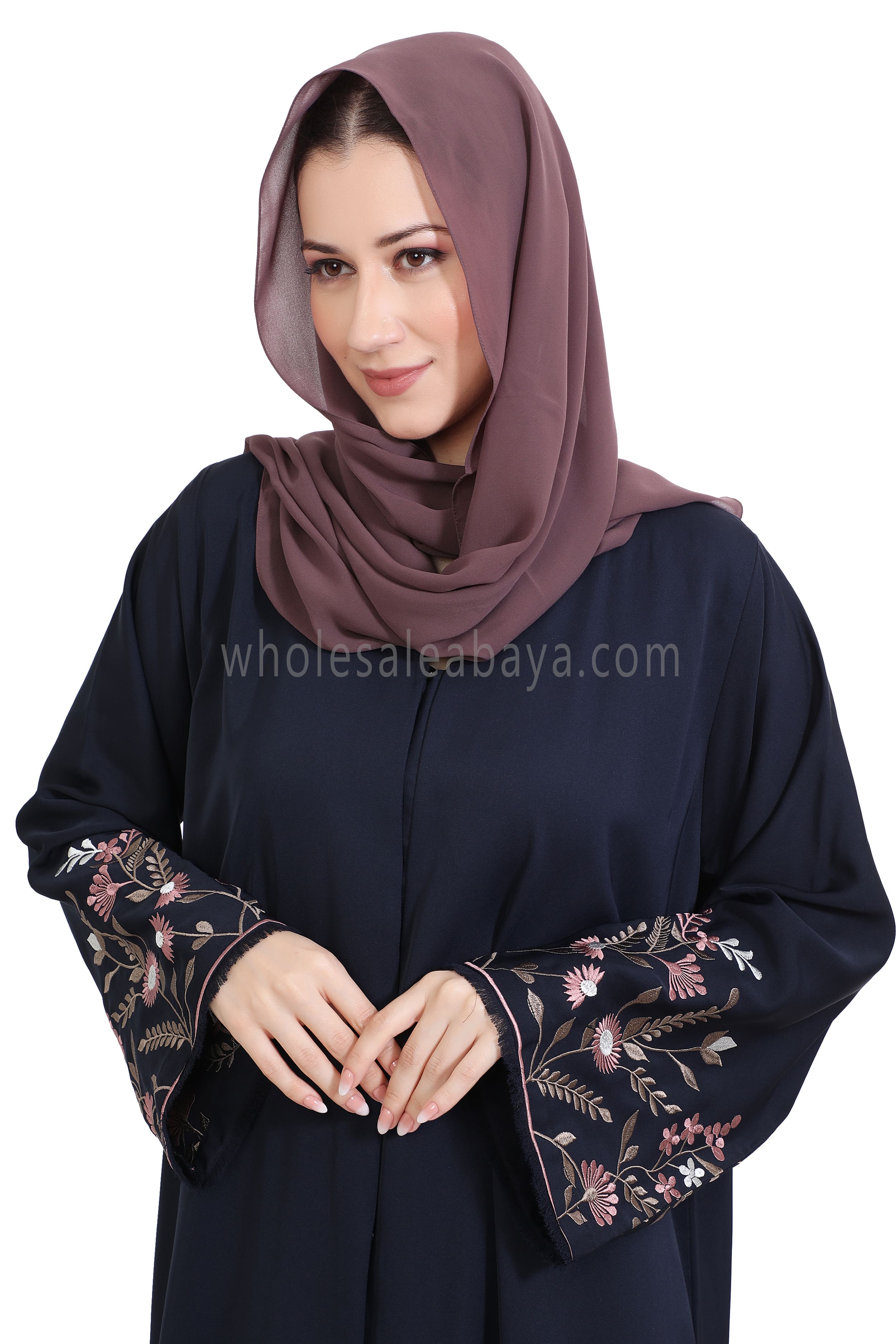 Nida Open Abaya With Embroidered Sleeves