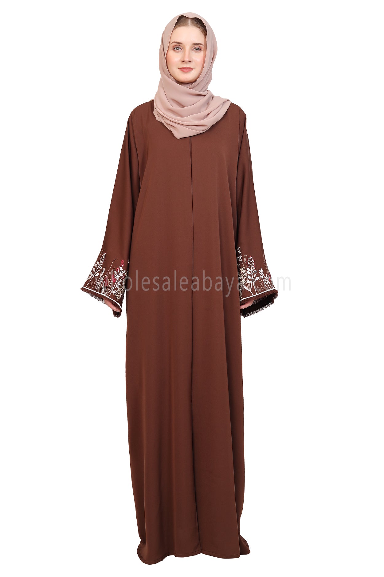 Open Abaya With Embroidered Sleeves