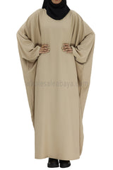 Plain Closed Butterfly Abaya With Inner Belt Sand Beige
