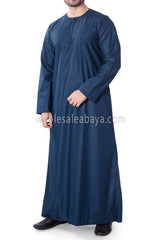 Men's Classic Plain Omani Thoube With Front Zip Teal Blue