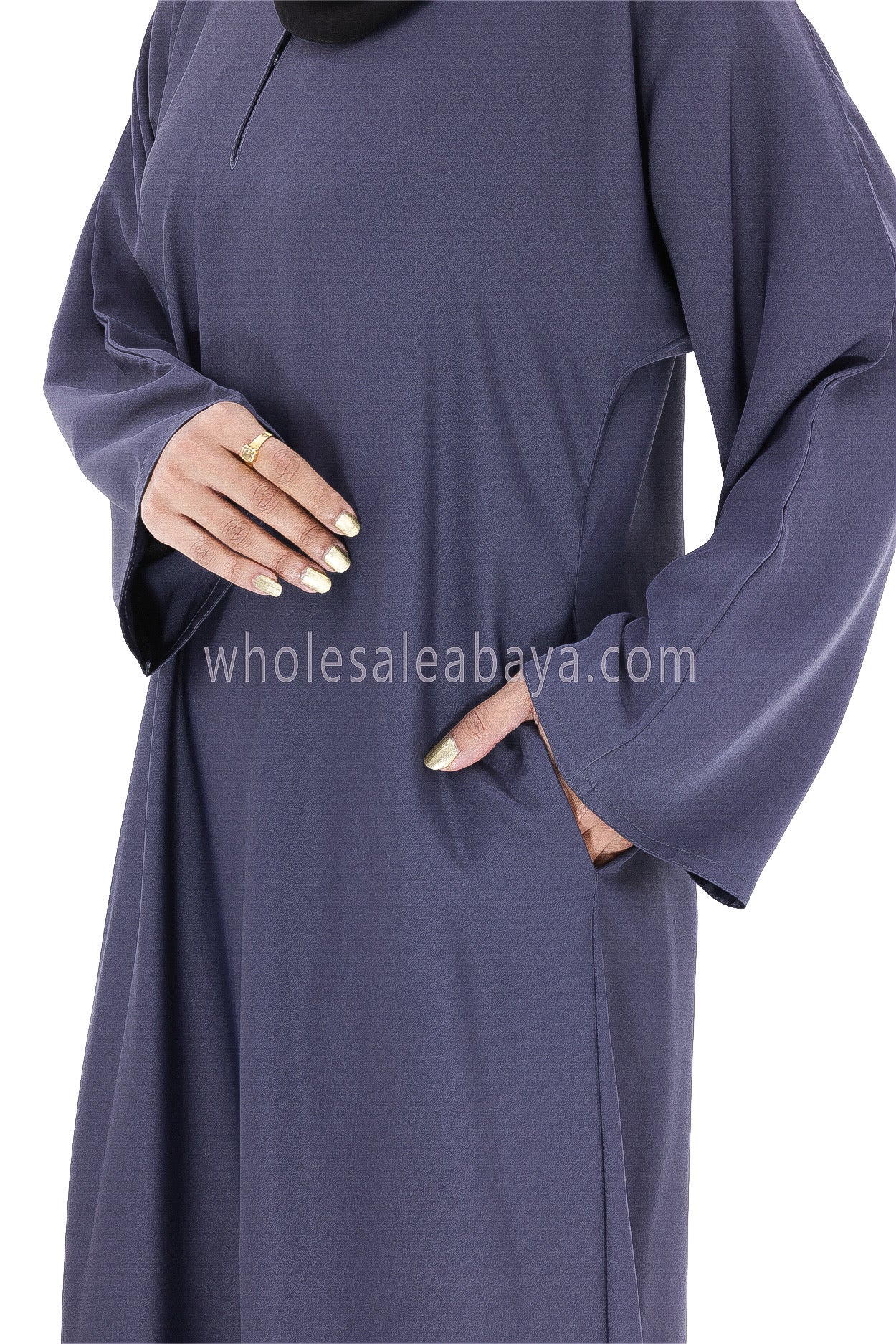 Plain Closed Abaya With  A-Line Straight Cut Slate Grey