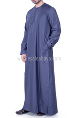 Men's Classic Plain Omani Thoube With Front Zip Blue Grey
