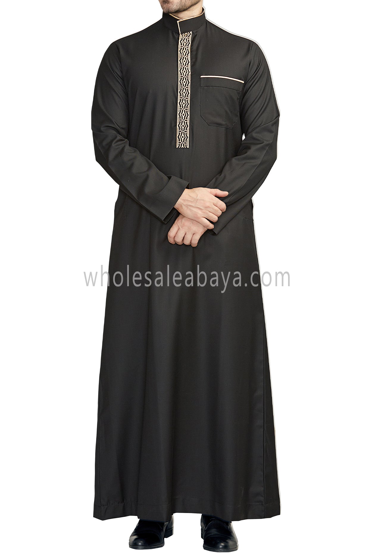 Elegant Men's Collar Thoube With Embroidery Black