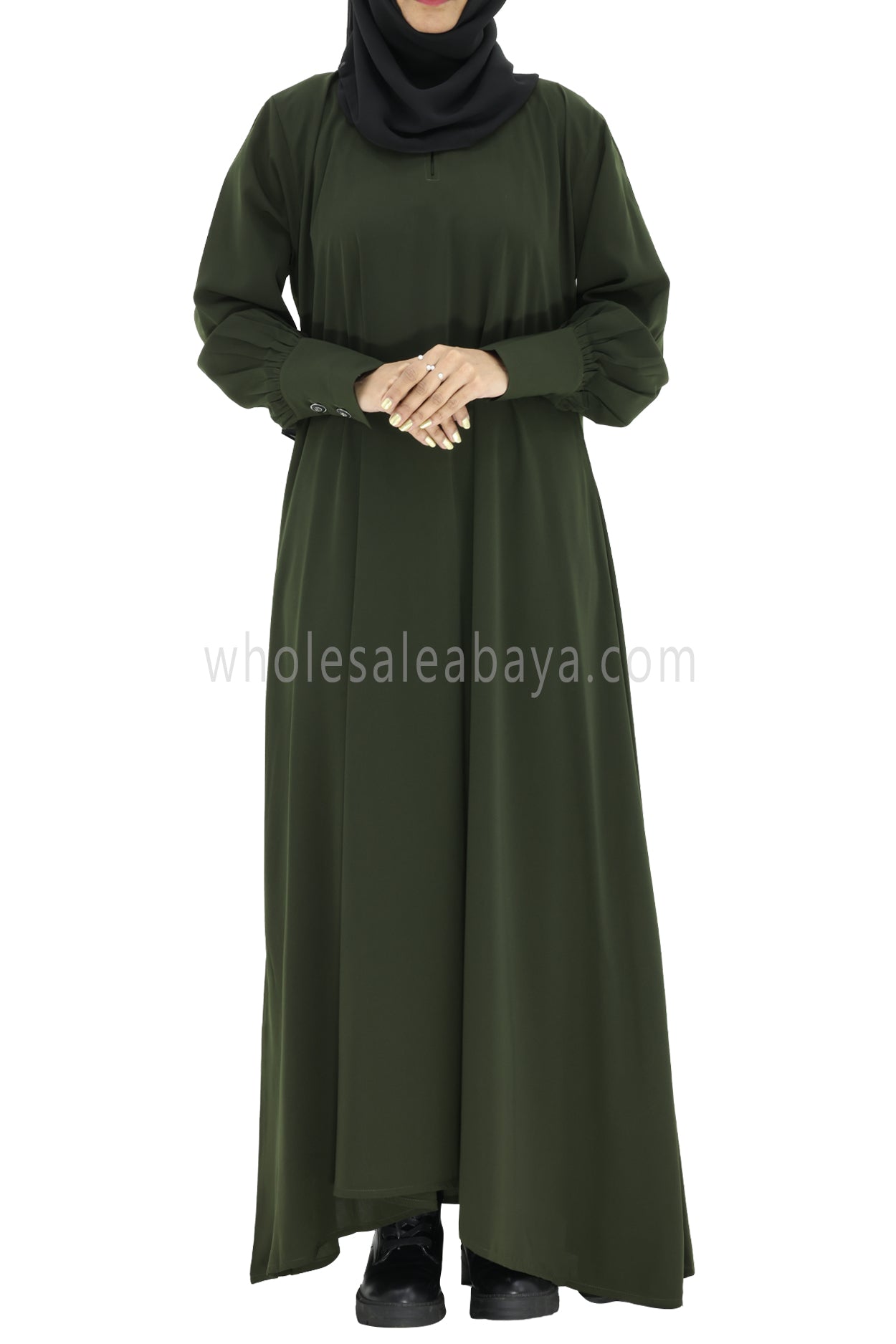 Women's Umbrella Abaya with Cuffed Sleeves Khakhi green