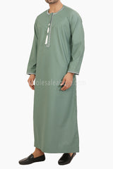 Men's Embroidered Omani Thoube With Tassel 90074 Pistachio Green