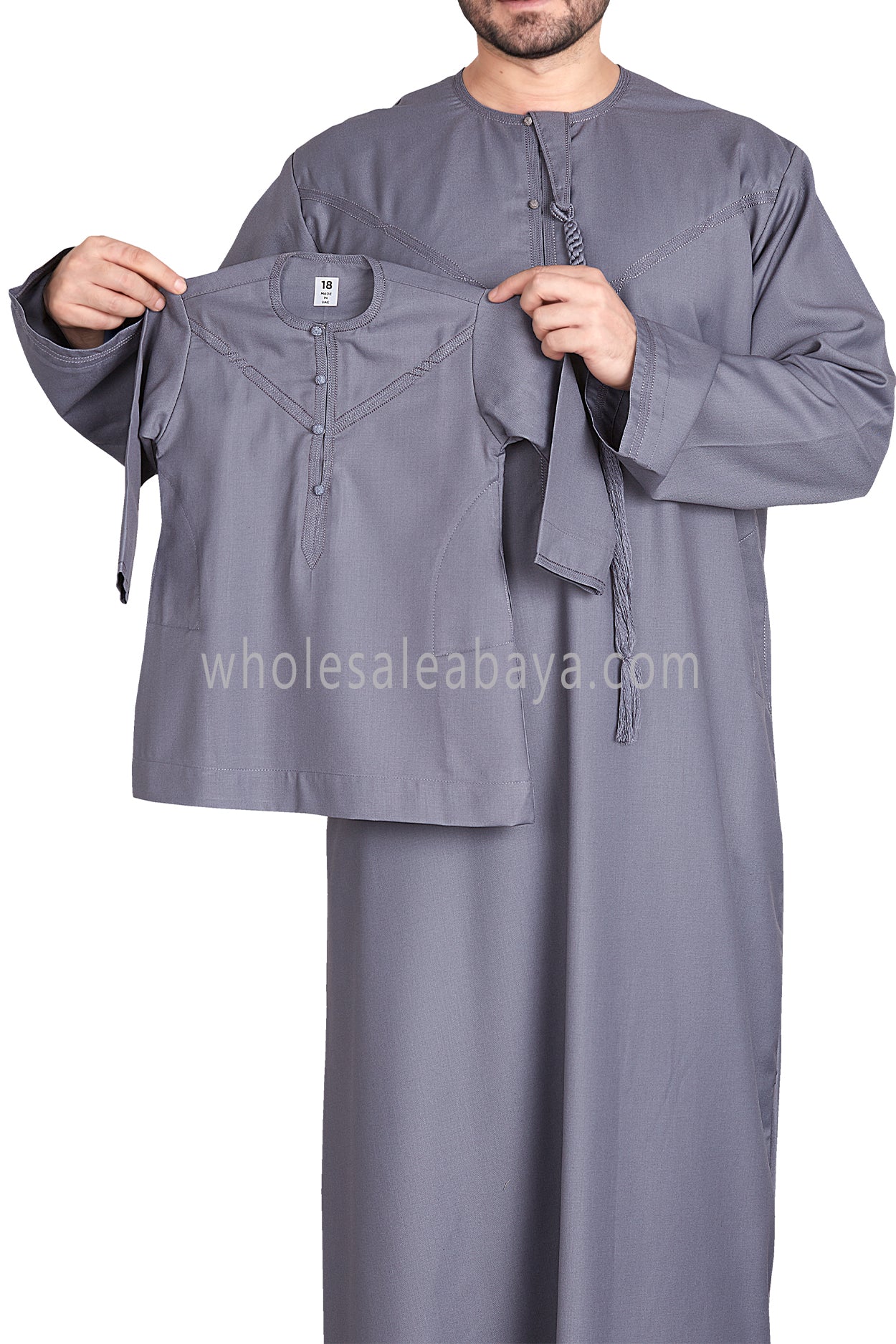 Men's Premium Emirati Thoube  With Buttons & Tassel Aegan Grey