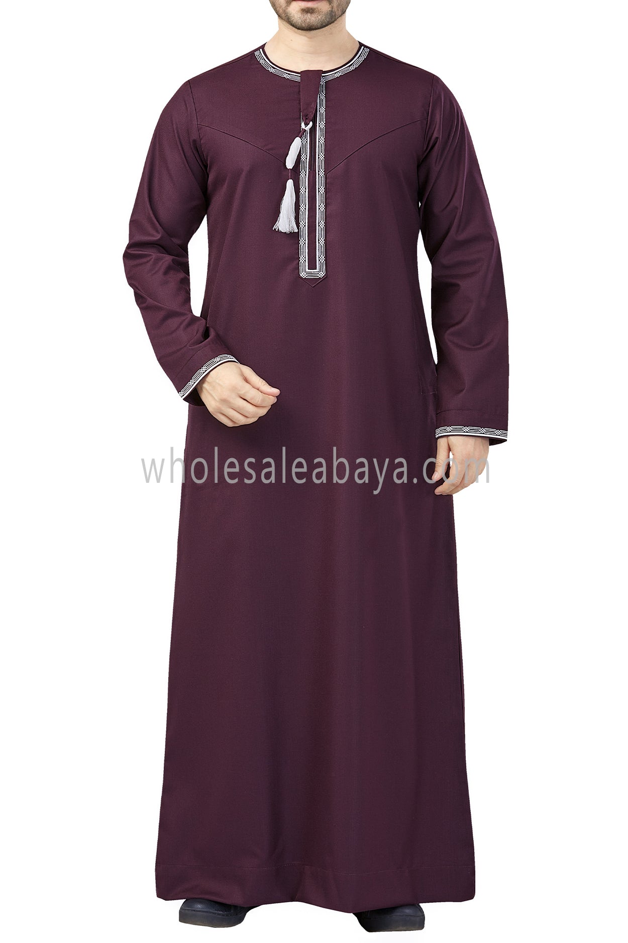 Premium Embroidered Omani Tassel Thoube Burgundy