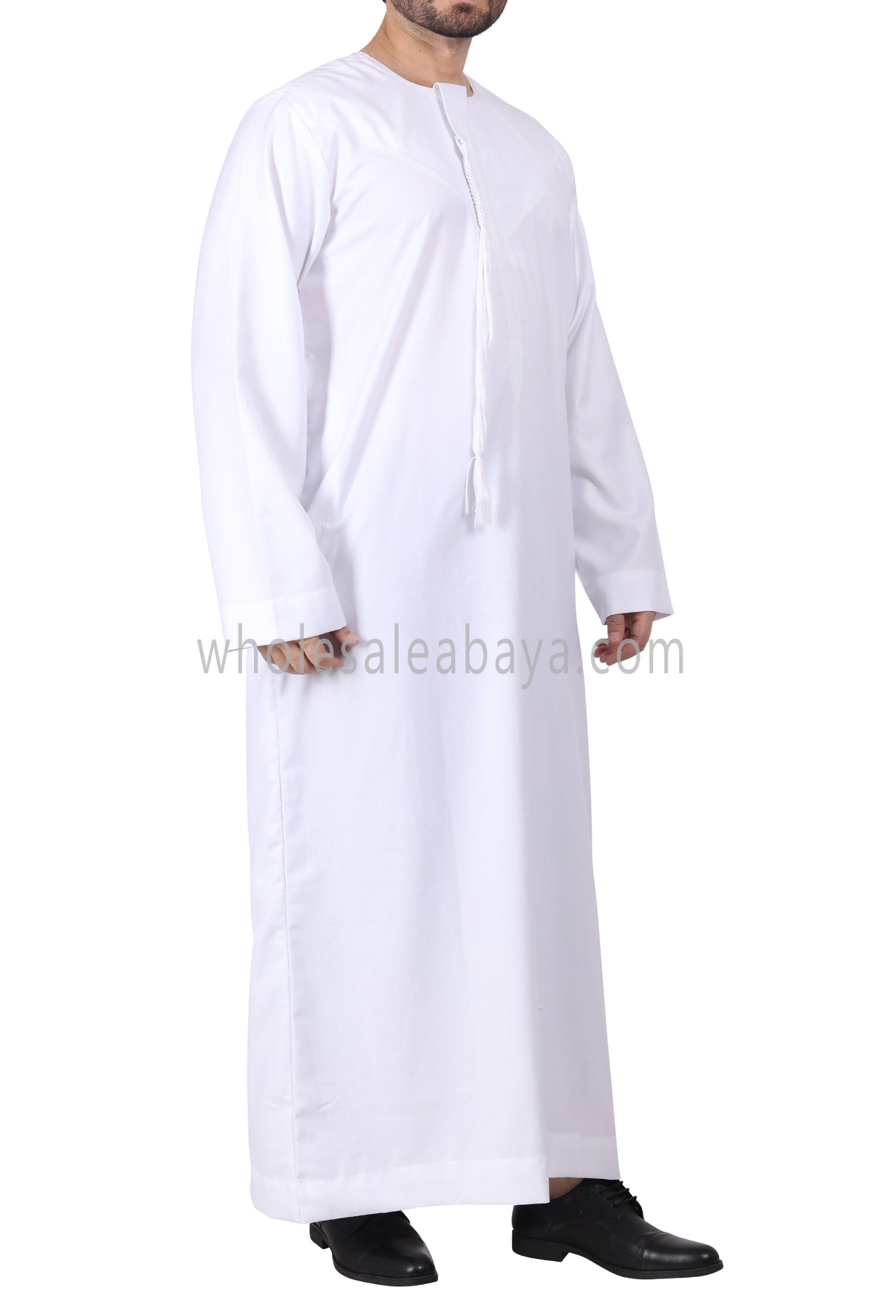 Premium Omani Thoube with Zip and Designer Tassel White