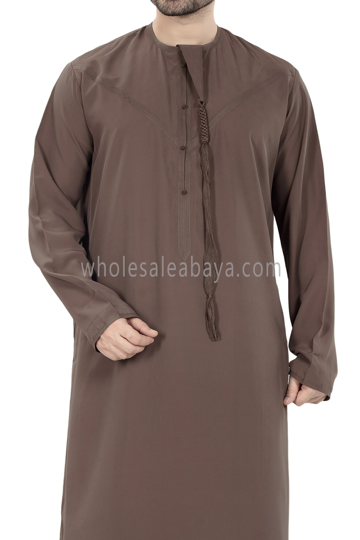 Men's Premium Emirati Thoube  With Buttons & Tassel Mink Brown