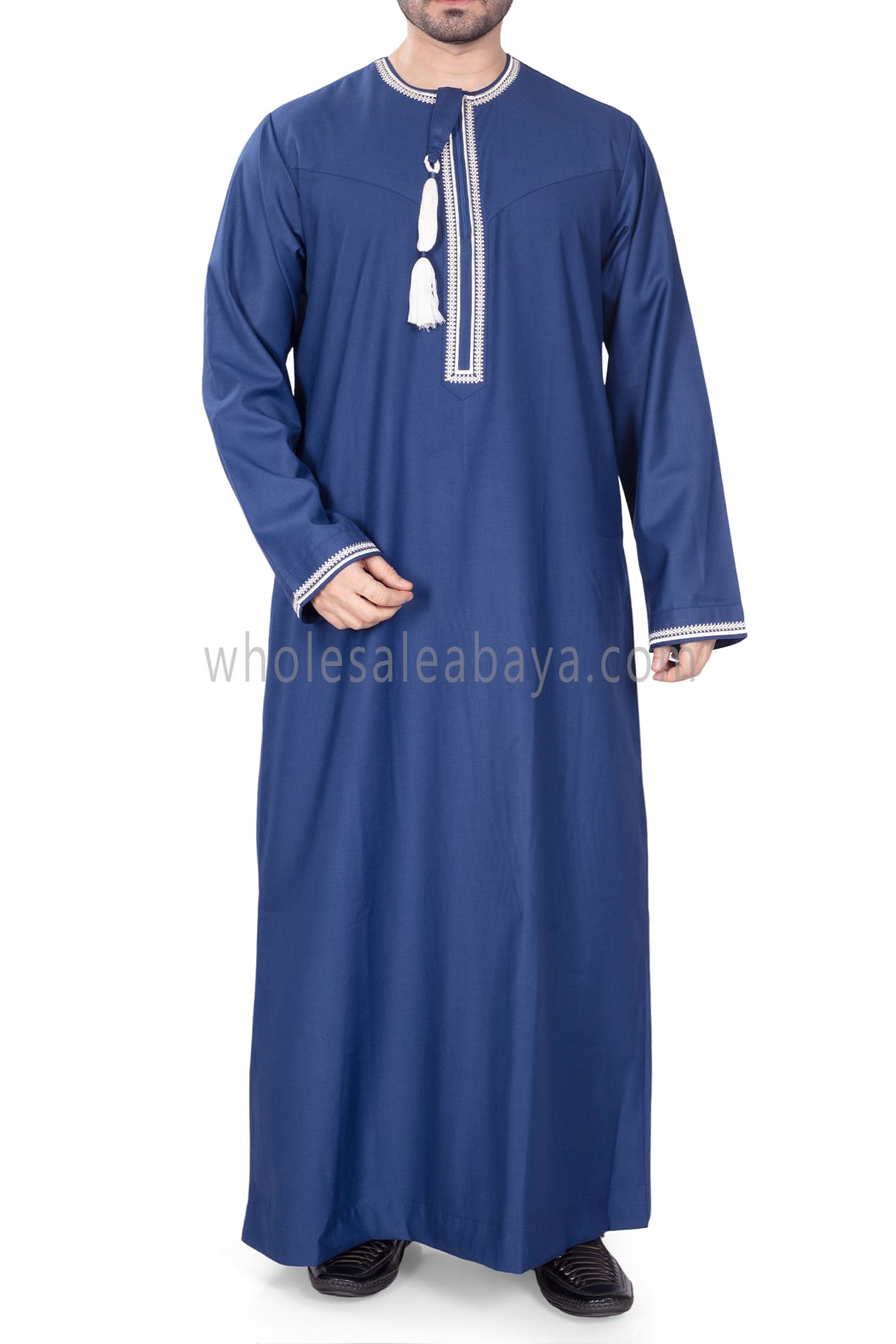 Men's Omani Thoube with Embroidery and Designer Tassel Ink Blue