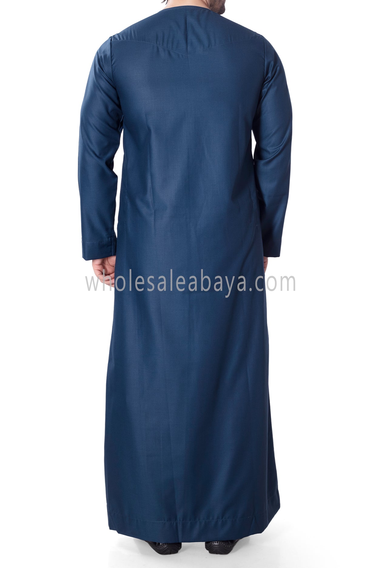 Men's Classic Plain Omani Thoube With Front Zip Teal Blue