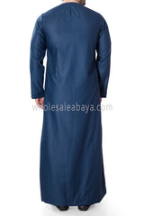 Men's Classic Plain Omani Thoube With Front Zip Teal Blue