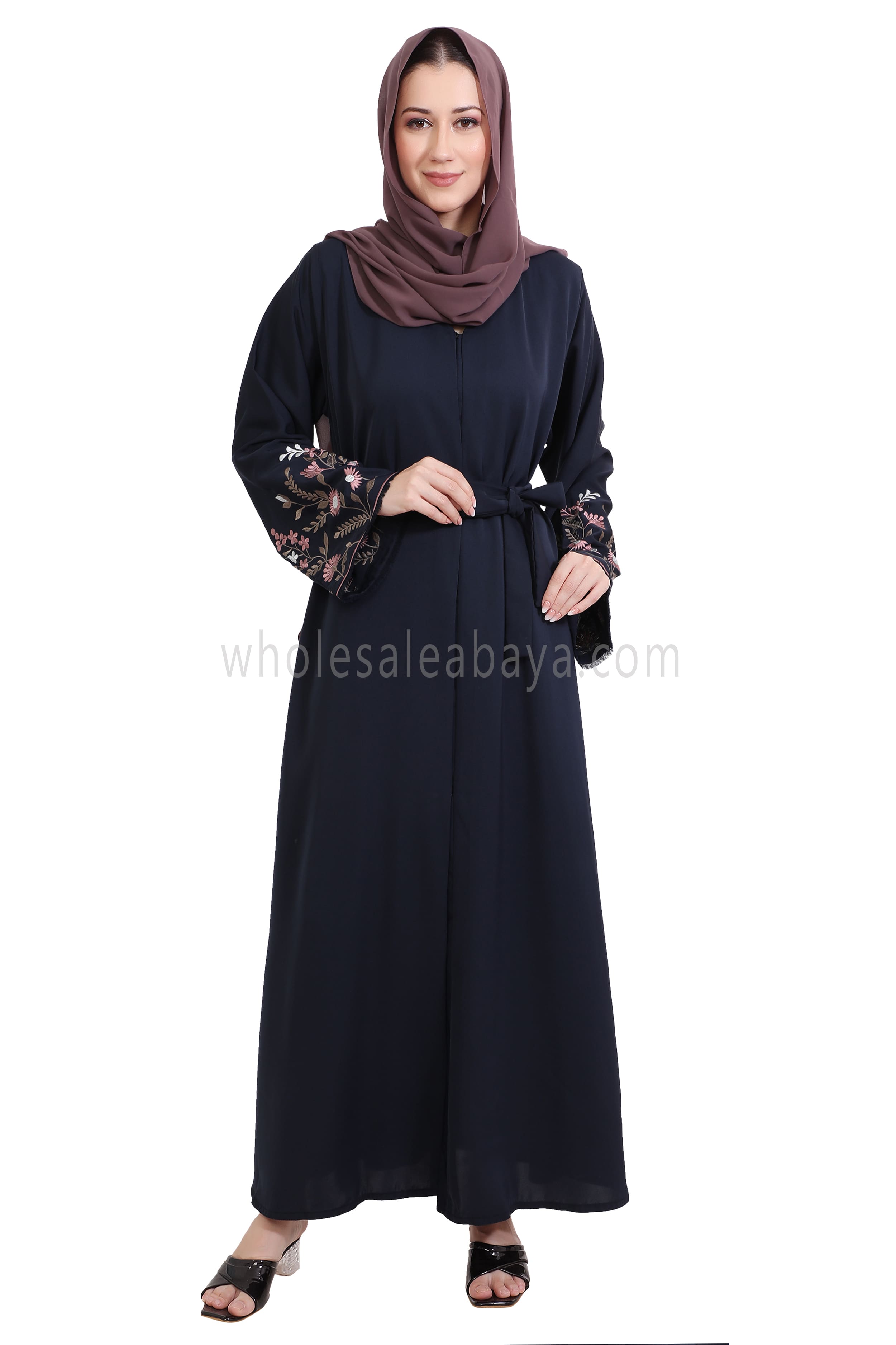 Nida Open Abaya With Embroidered Sleeves