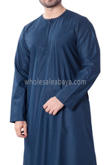 Men's Classic Plain Omani Thoube With Front Zip Teal Blue
