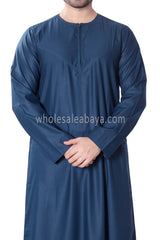 Men's Classic Plain Omani Thoube With Front Zip Teal Blue