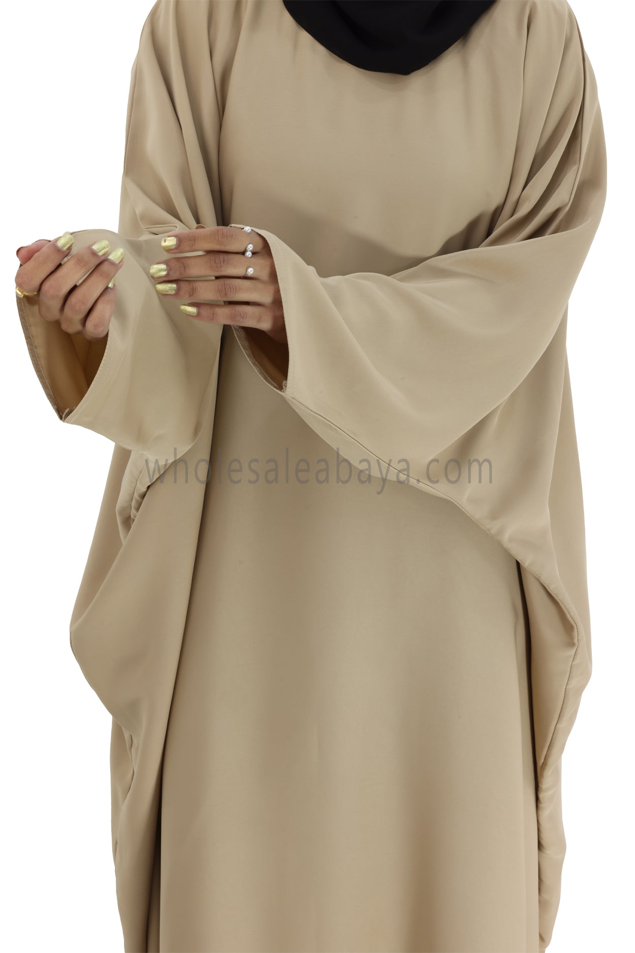 Plain Closed Butterfly Abaya With Inner Belt Sand Beige