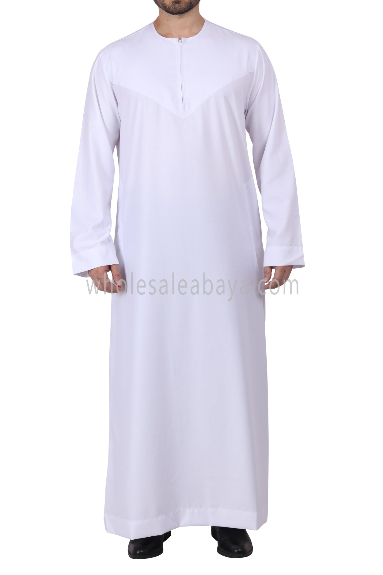 Men's Classic Plain Omani Thoube With Front Zip White