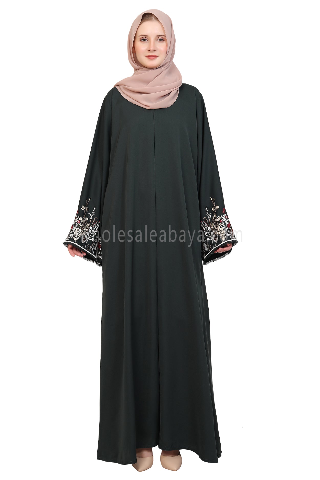 Open Abaya With Embroidered Sleeves