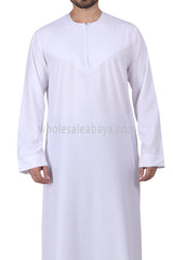 Men's Classic Plain Omani Thoube With Front Zip White