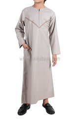 Boy's Premium Omani Thoube with Embroidered "V" Stitching Stone Beige