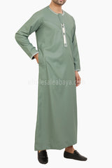 Men's Embroidered Omani Thoube With Tassel 90074 Pistachio Green