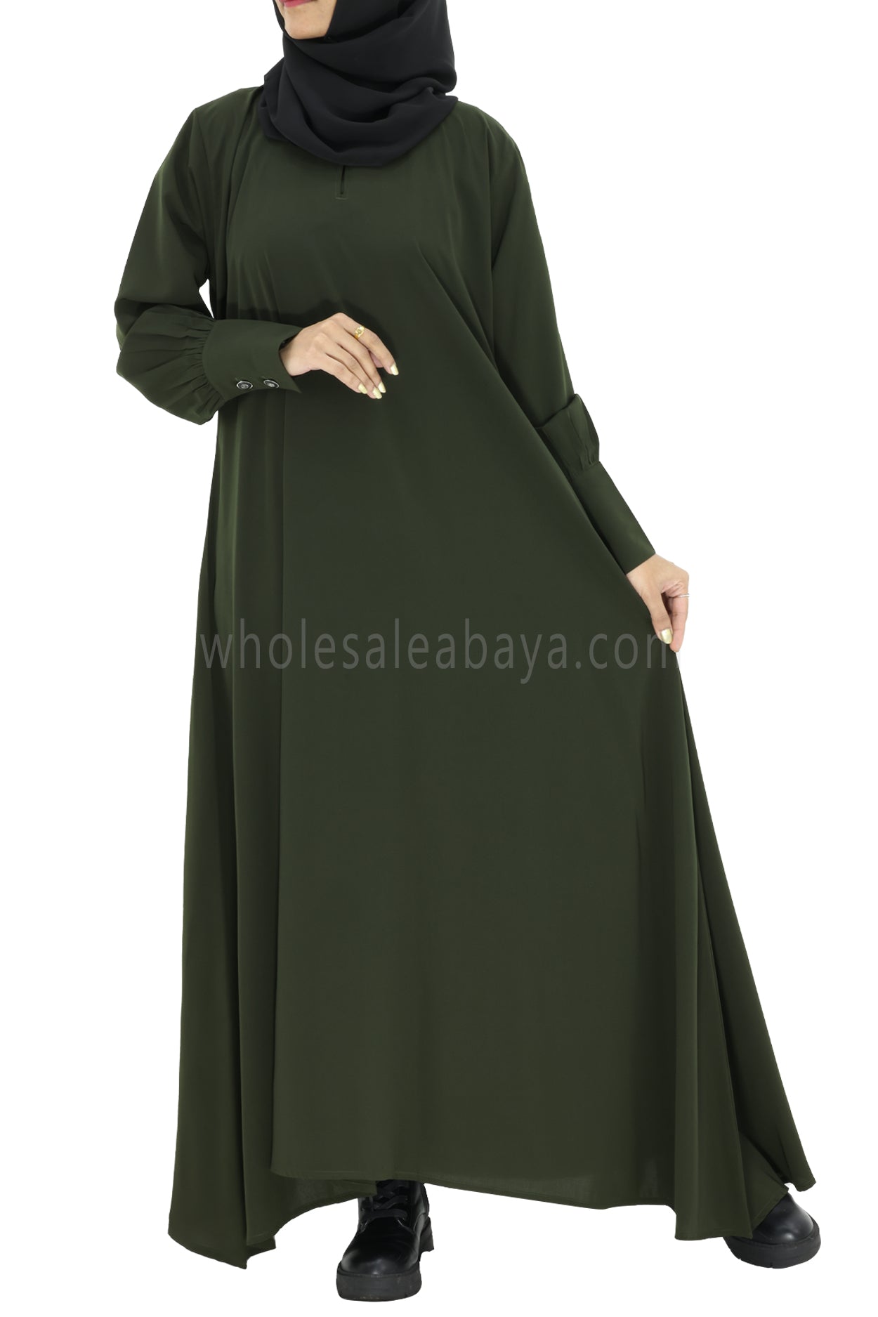 Women's Umbrella Abaya with Cuffed Sleeves Khakhi green
