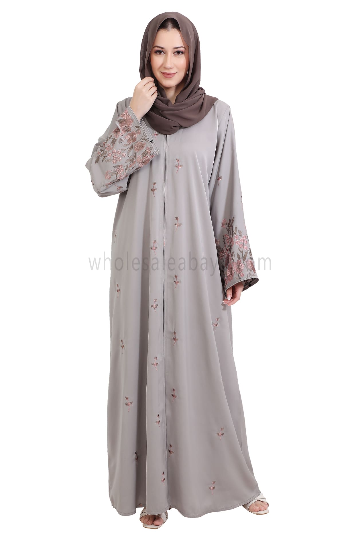 Nida Open Abaya With Motif Embroidery And Embroidered Sleeves