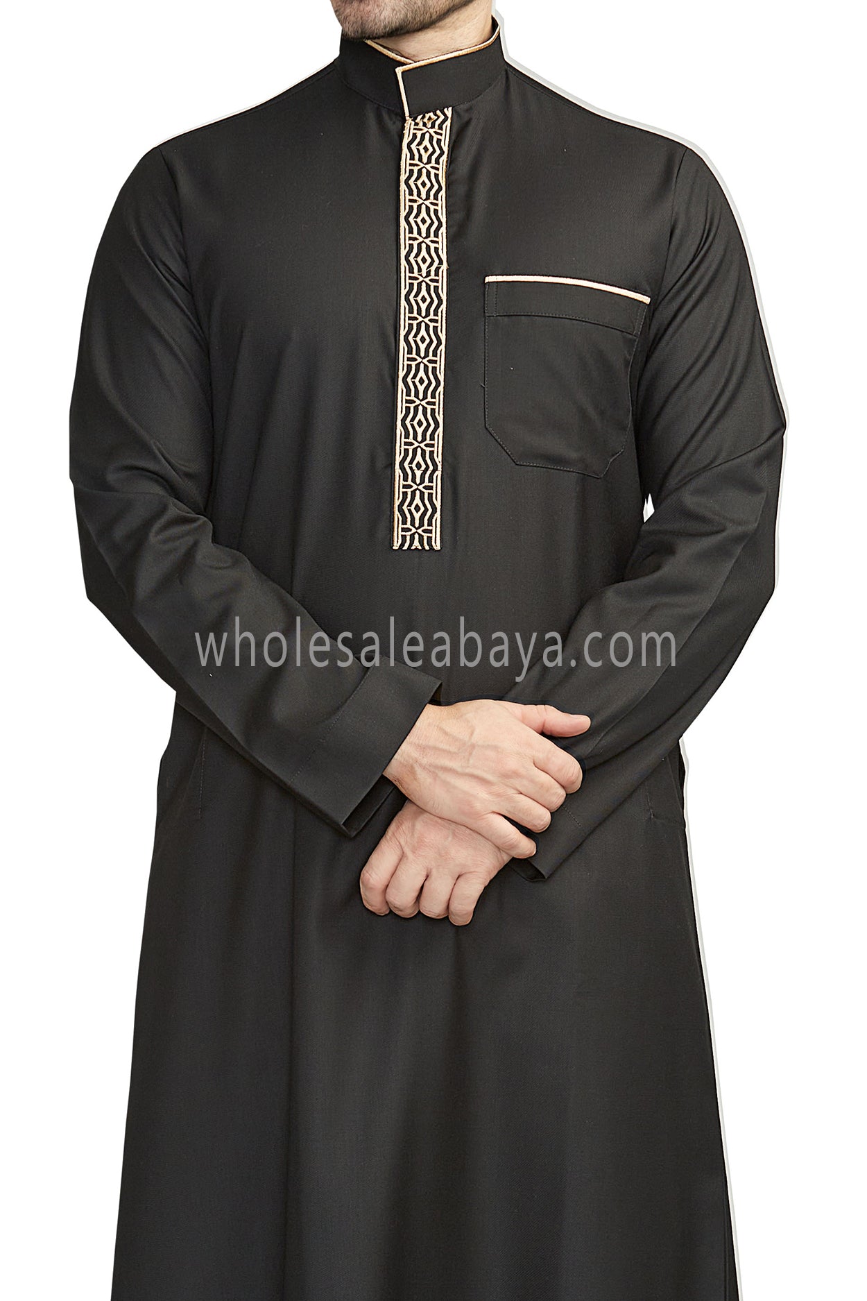 Elegant Men's Collar Thoube With Embroidery Black