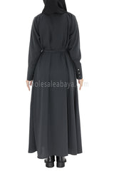 2 In One Front Open Abaya With Inner Slip Dress Silver Grey