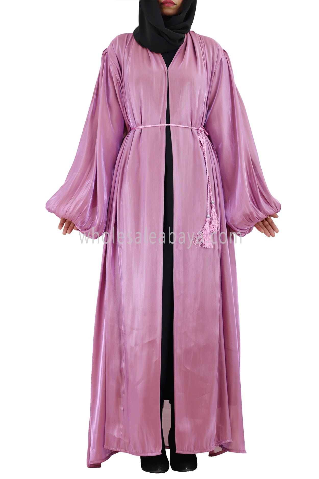 Women's Premium Organza Abaya With Balloon Sleeves Bubblegum Pink
