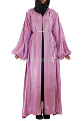 Women's Organza Abaya With Baloon Sleeves Bubblegum Pink