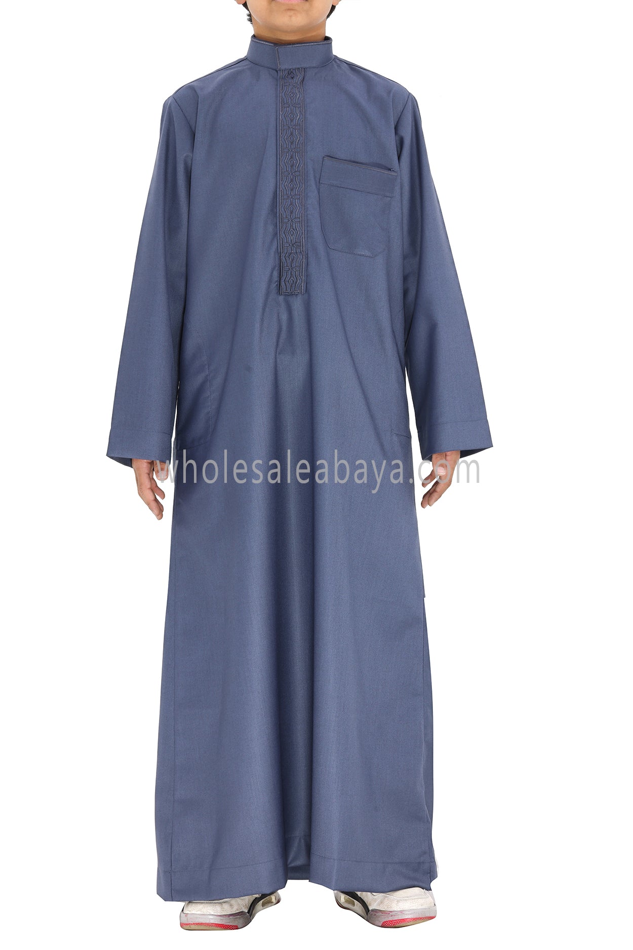 Boy's Elegant Men's Collar Thoube With Embroidery Blue Grey