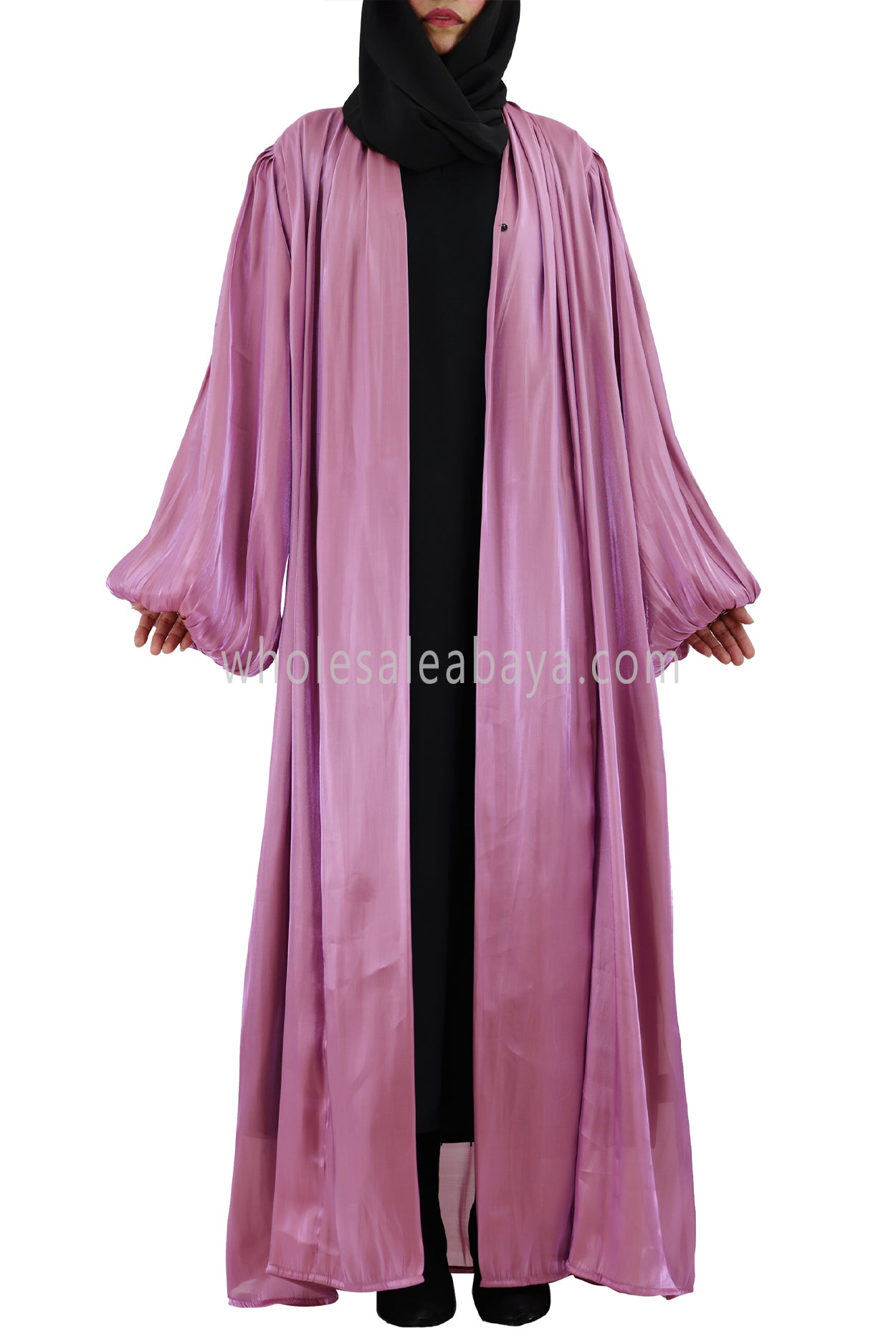 Women's Premium Organza Abaya With Balloon Sleeves Bubblegum Pink