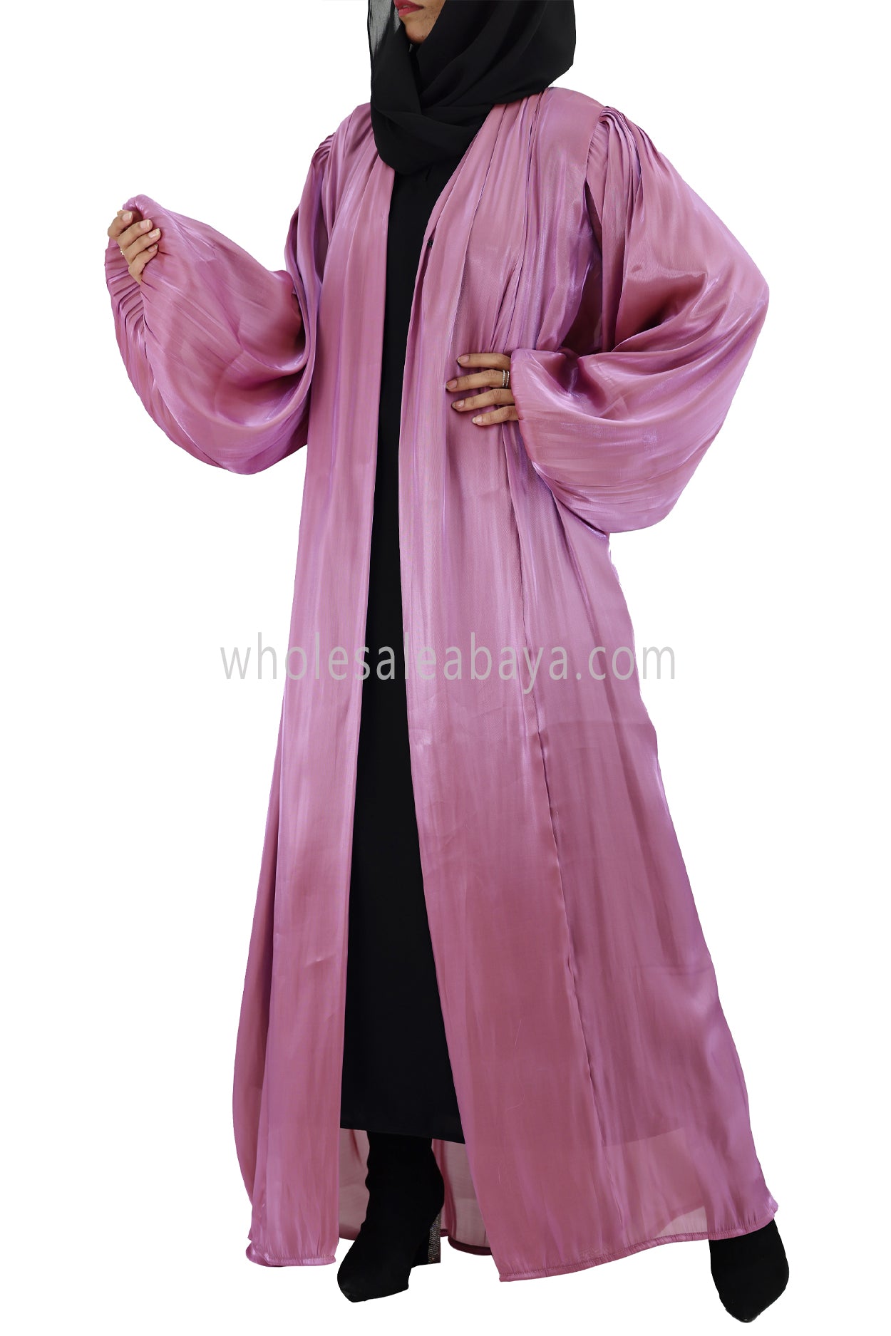 Women's Premium Organza Abaya With Balloon Sleeves Bubblegum Pink