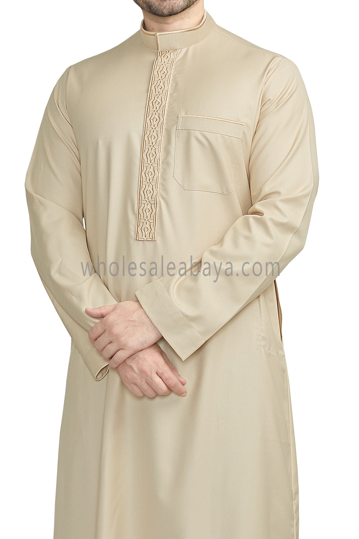 Elegant Men's Collar Thoube With Embroidery Cream