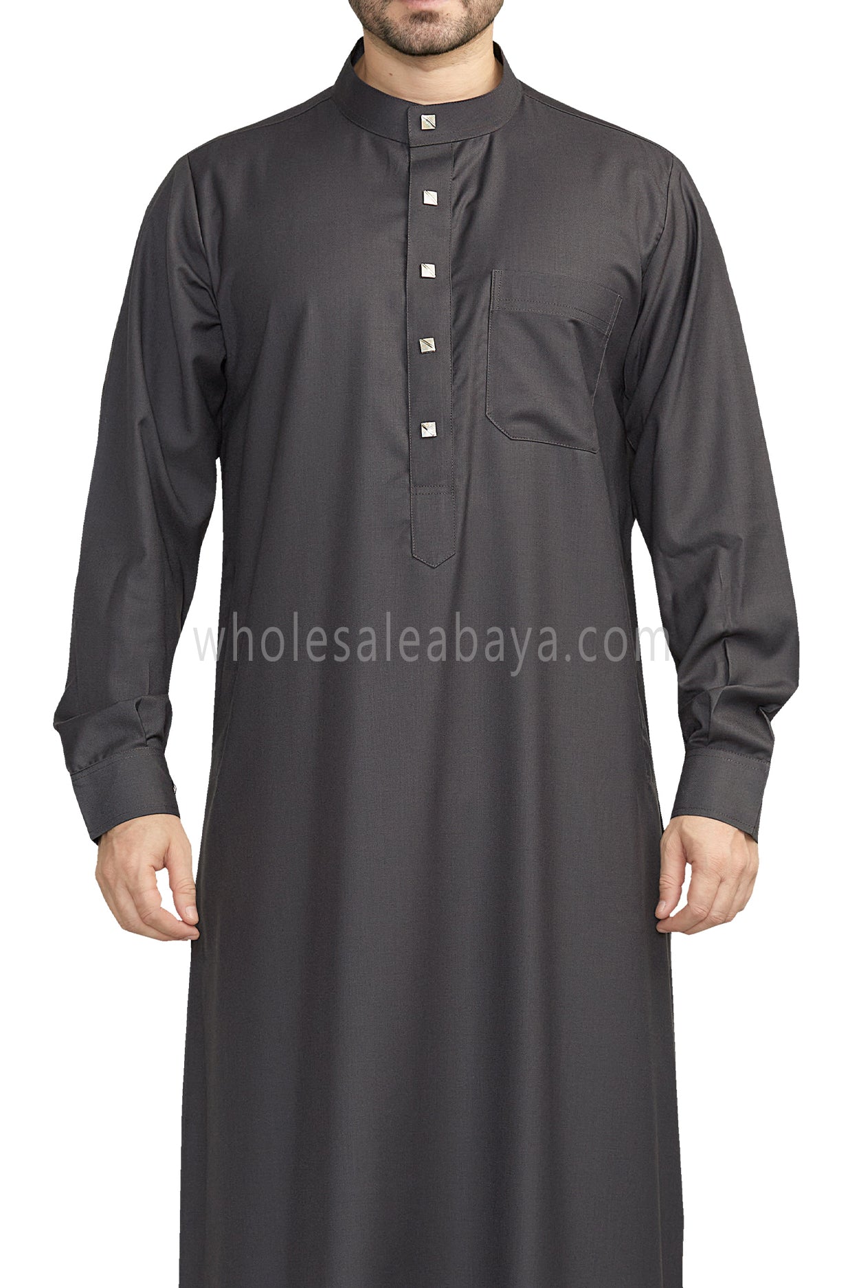 Plain Collar Thoube With Designer Buttons Charcoal Grey