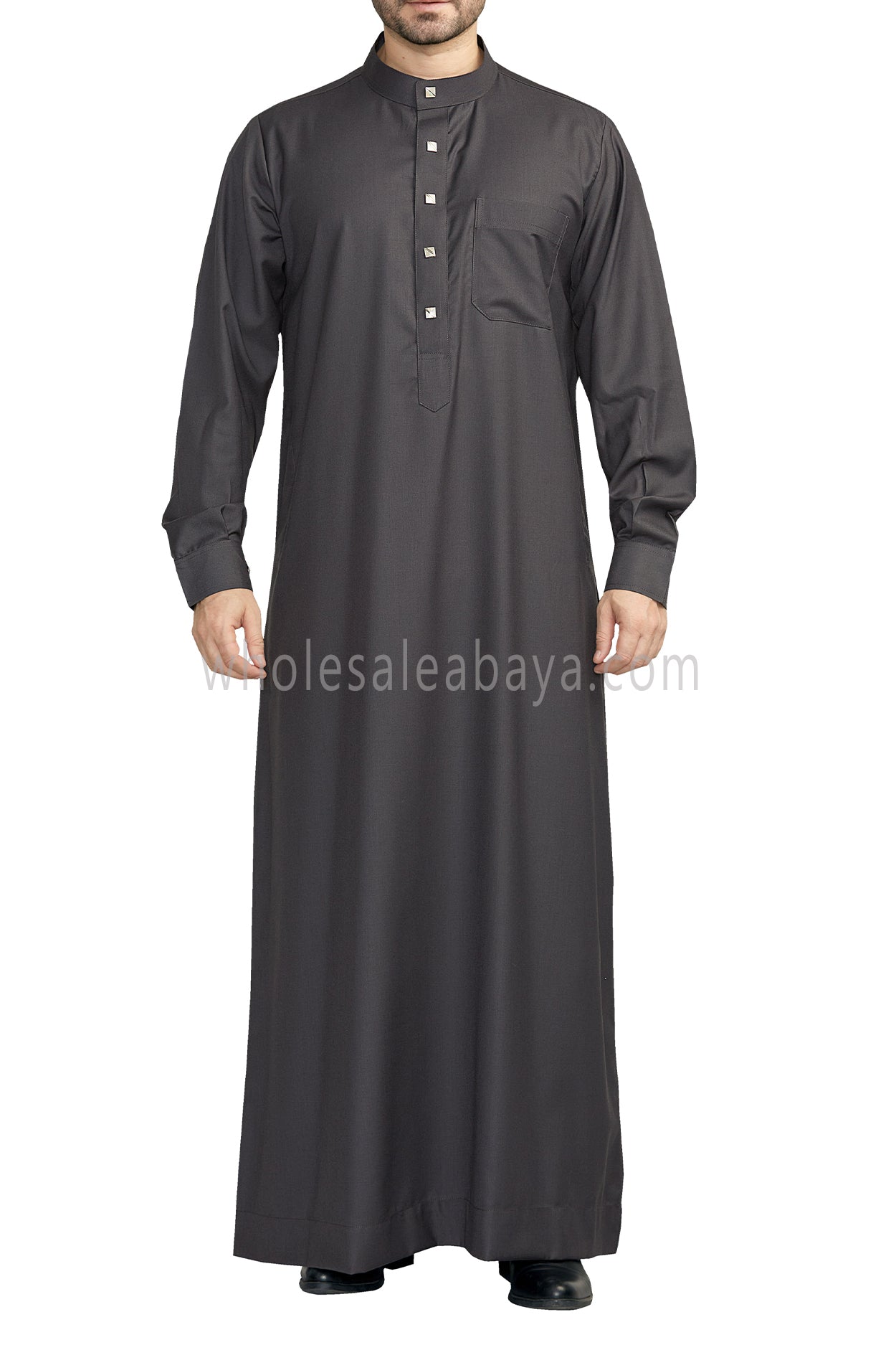 Plain Collar Thoube With Designer Buttons Charcoal Grey