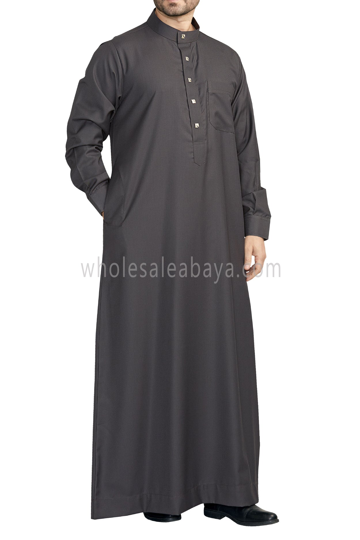 Plain Collar Thoube With Designer Buttons Charcoal Grey