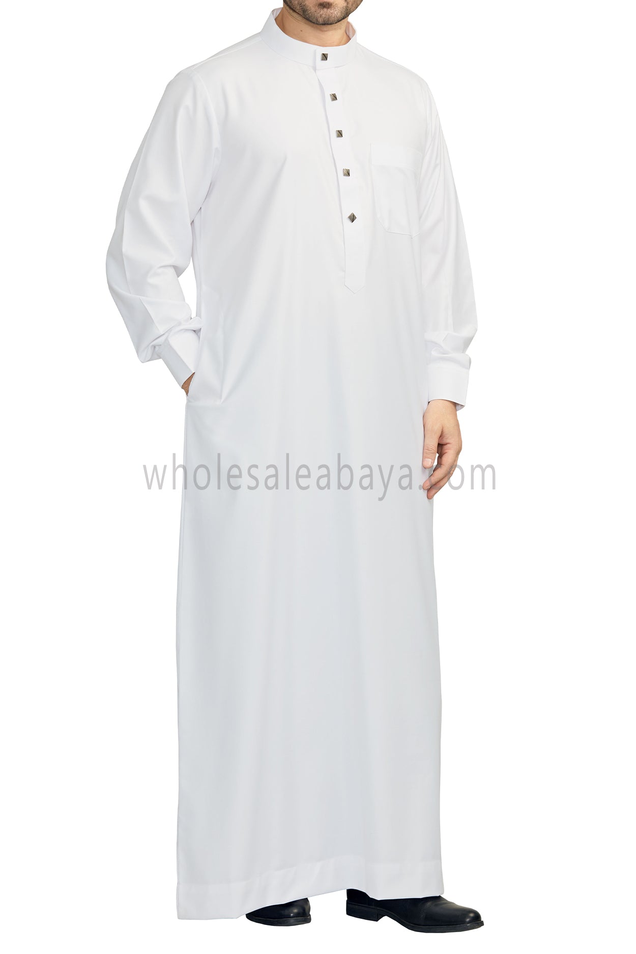 Plain Collar Thoube With Designer Buttons White