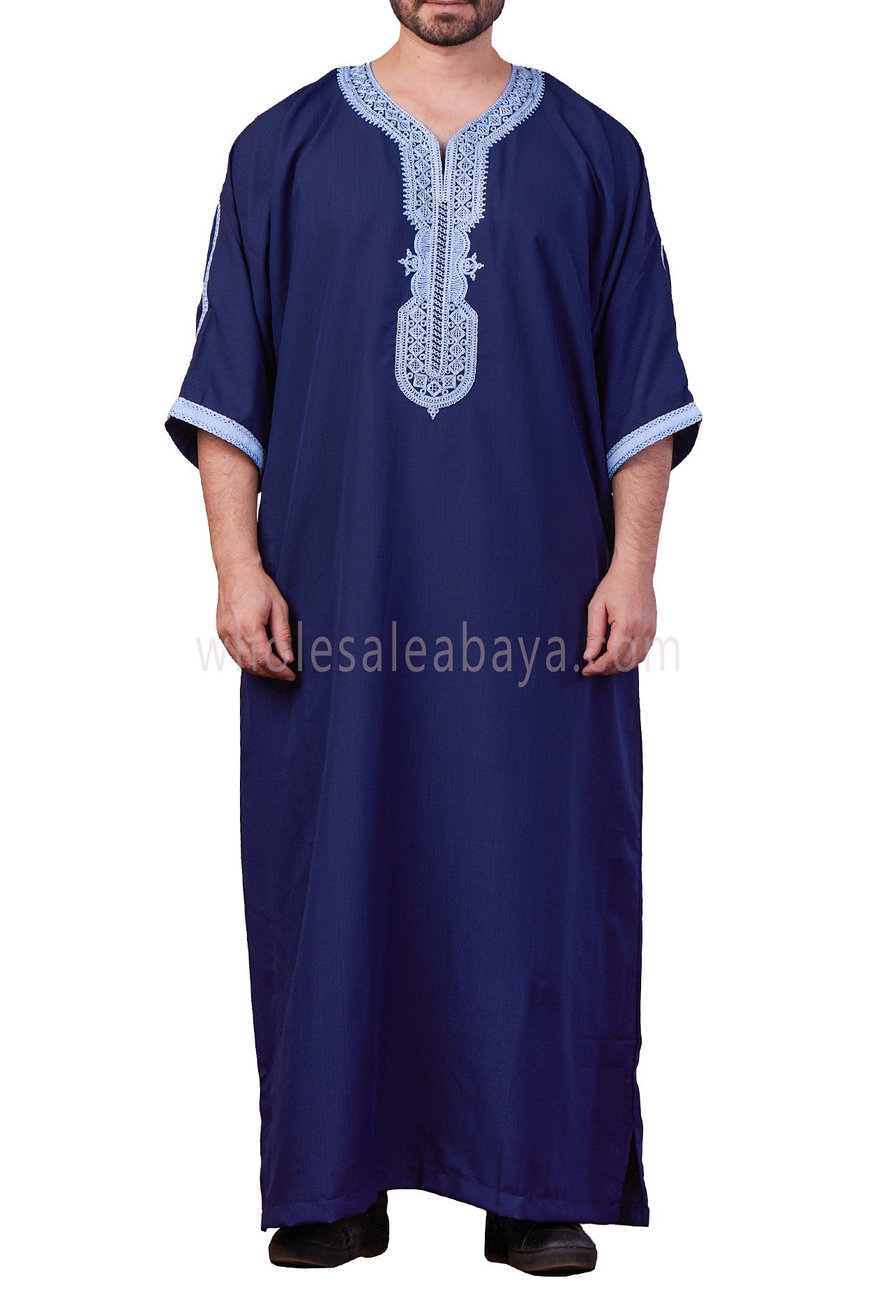 Men's Moroccan Thoube with Exquisite Embroidery Blue