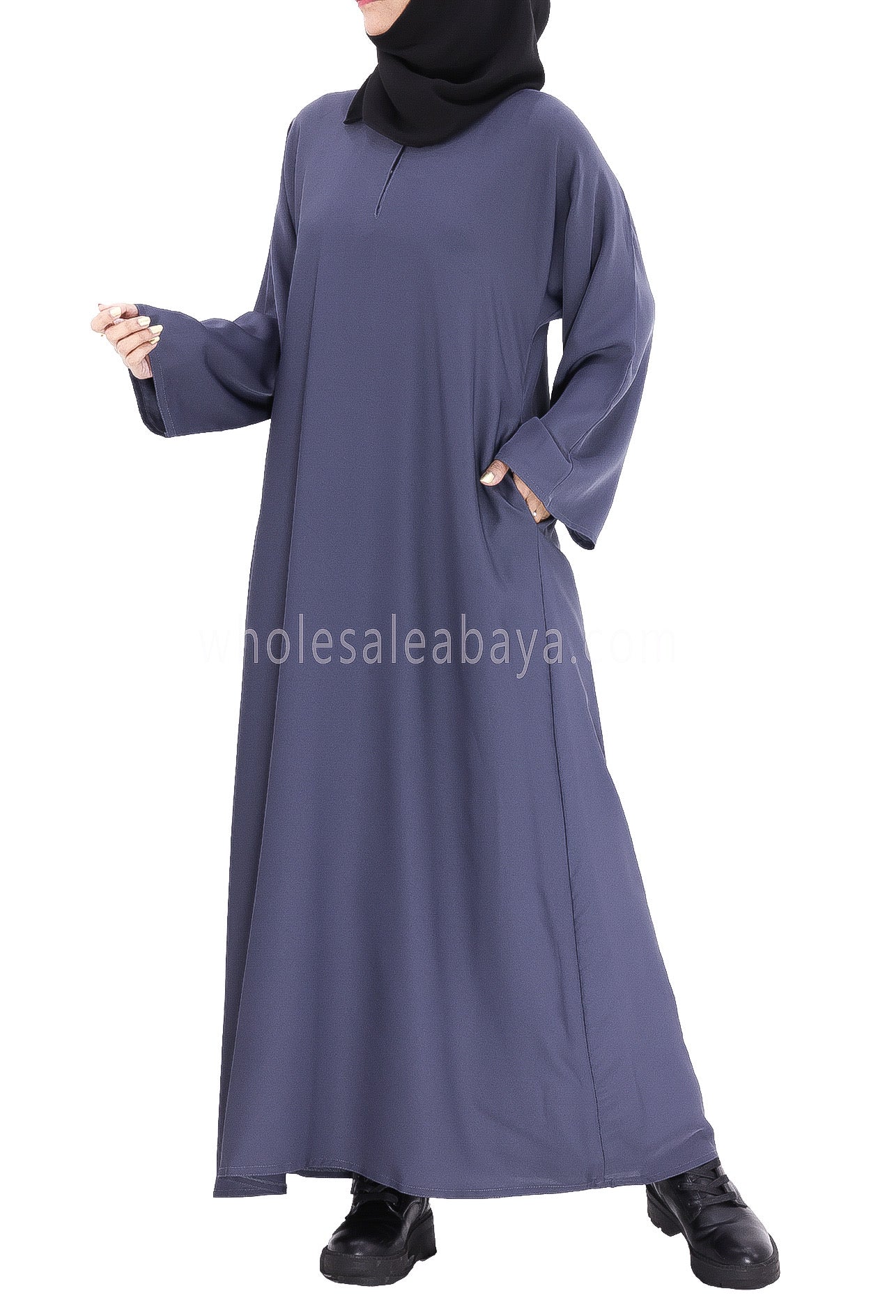 Plain Closed Abaya With  A-Line Straight Cut Slate Grey