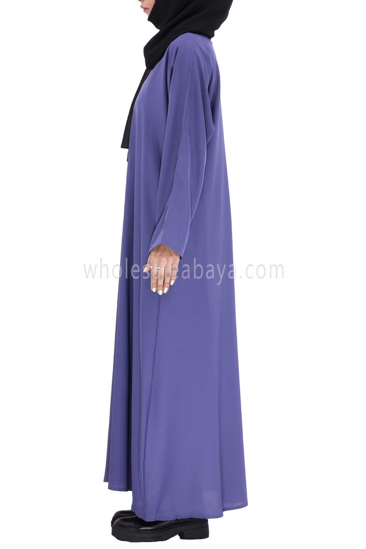 Plain Closed Abaya With  A-Line Straight Cut Azure Blue