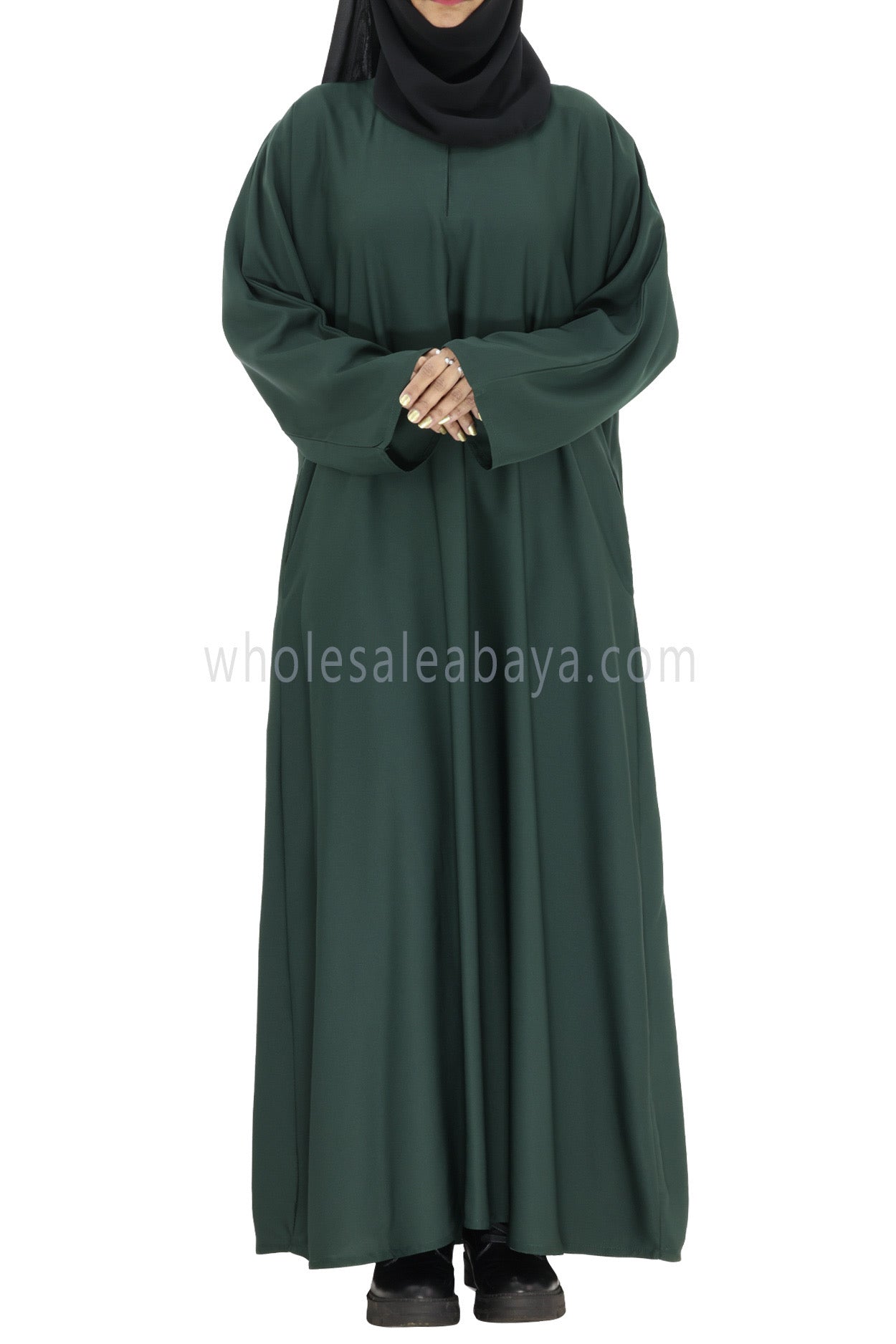 Plain Closed Abaya With  A-Line Straight Cut Emerald Green