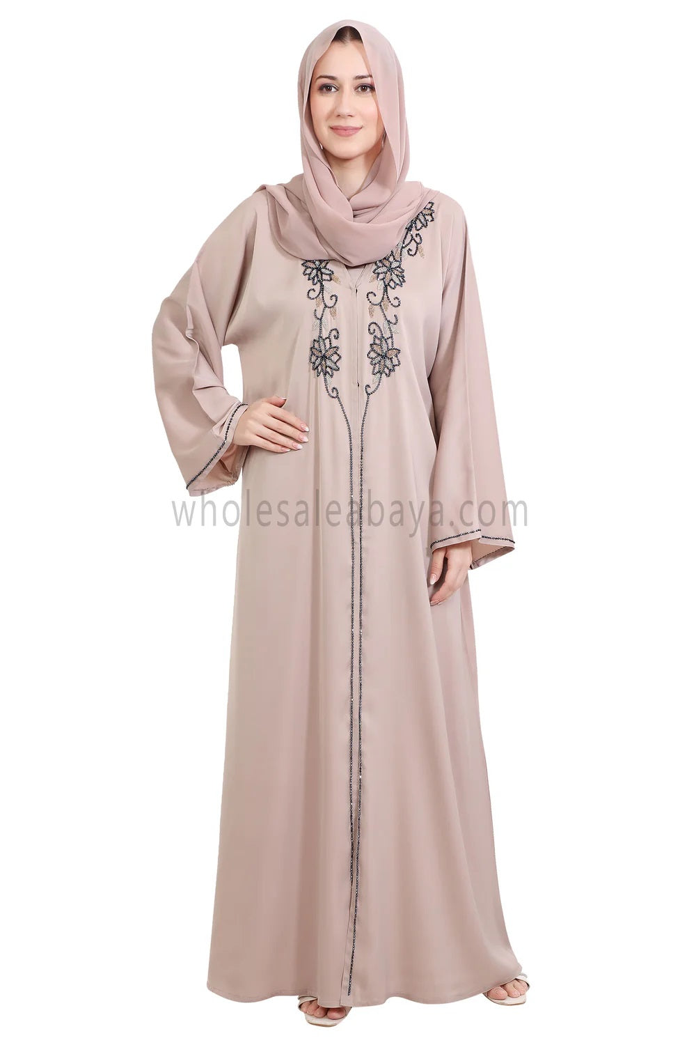 Open Abaya Style With Floral Vine Handwork