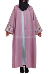 Front Open Abaya With Embroidered Sleeve With Belt