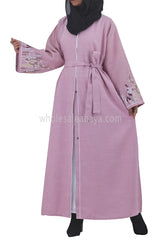 Front Open Abaya With Embroidered Sleeve With Belt