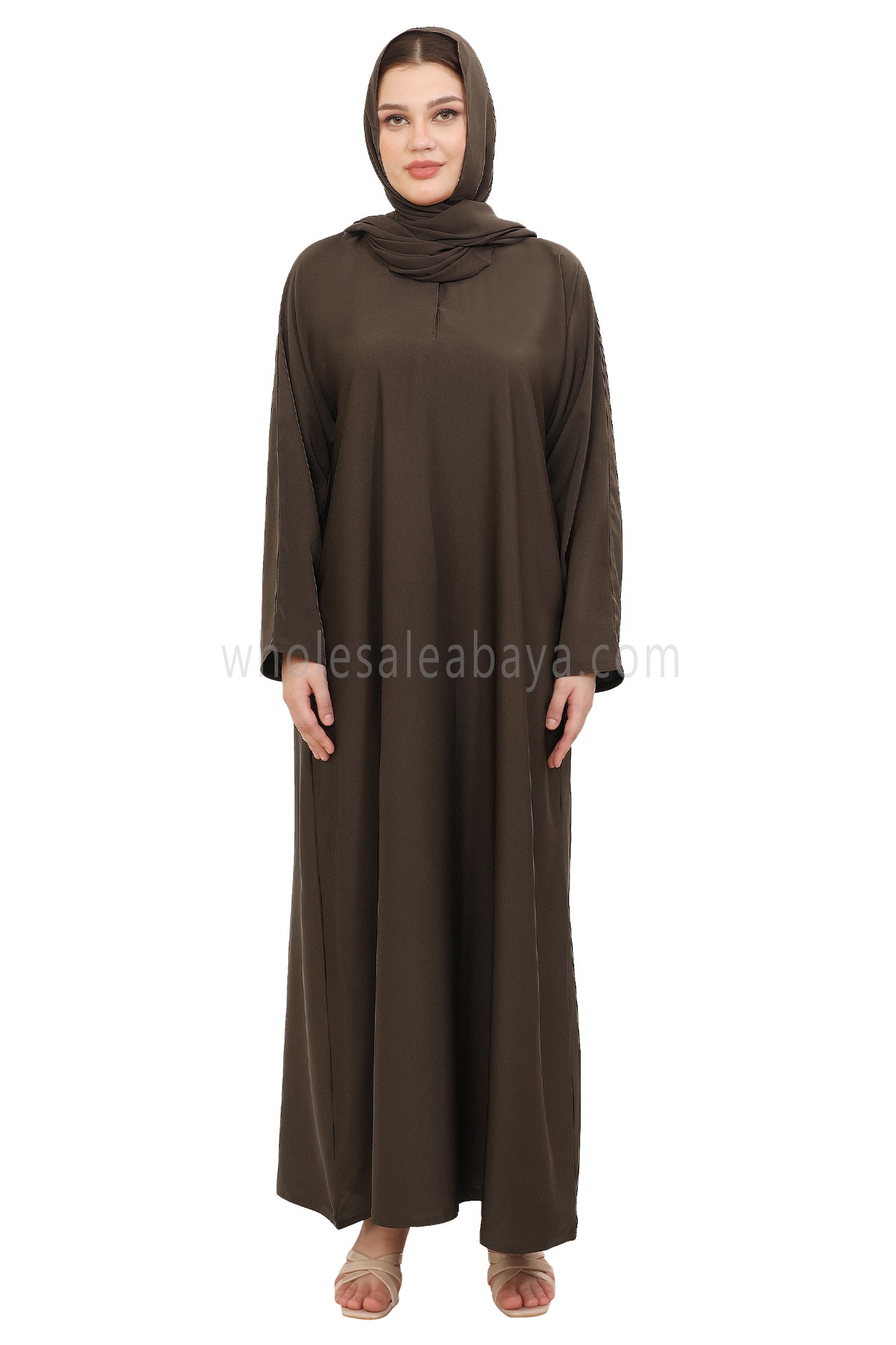 Plain Straight Cut Nida Abaya 30076 Mocha Brown