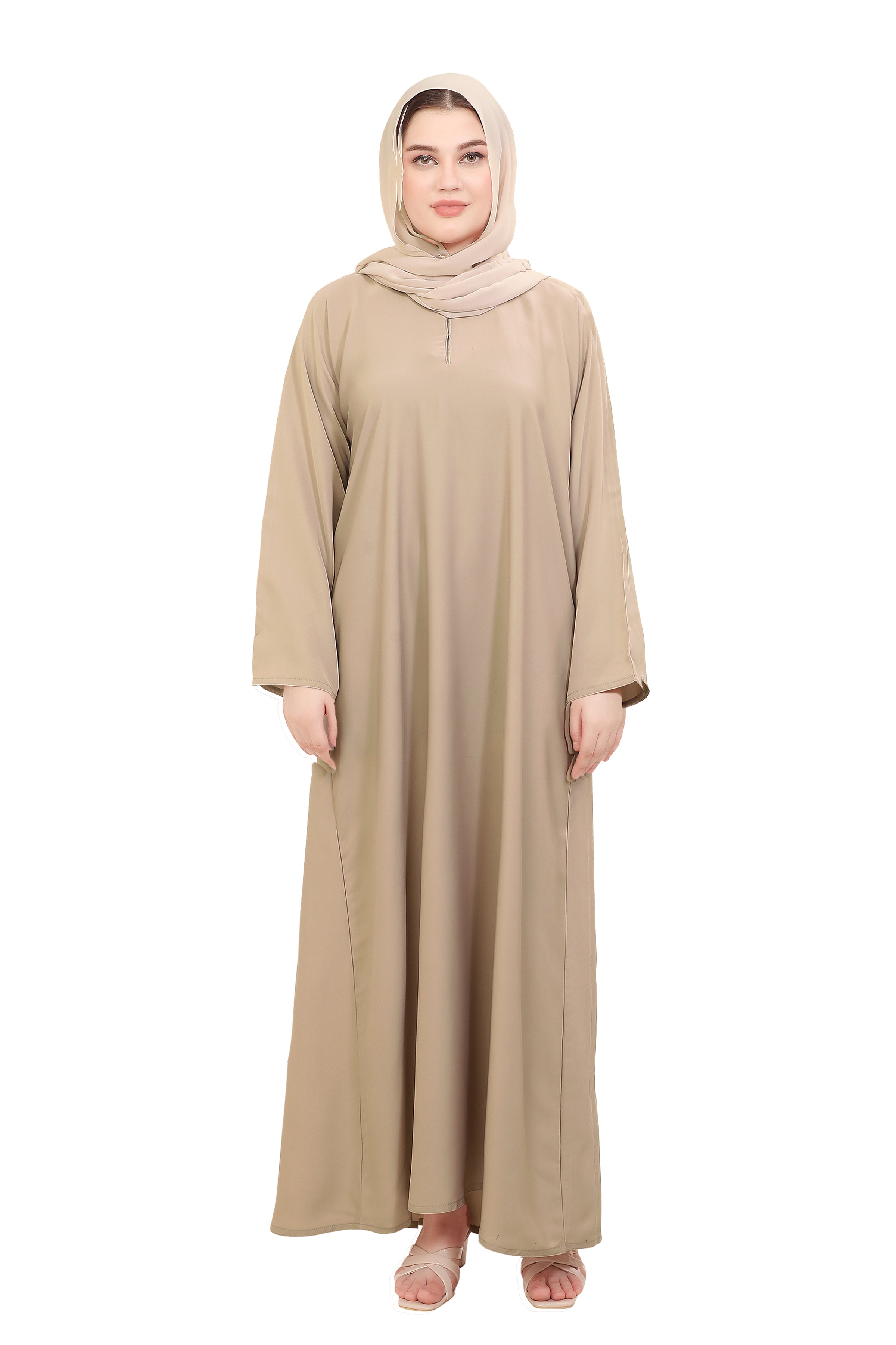 Plain Straight Cut Nida Abaya 30076 Cream