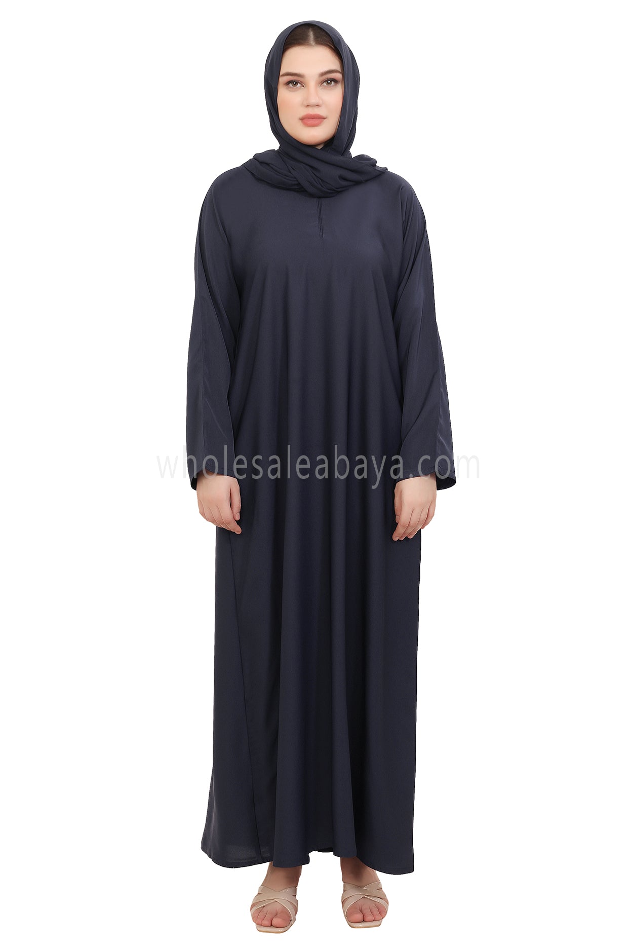 Plain Straight Cut Nida Abaya 30076 Smokey Blue
